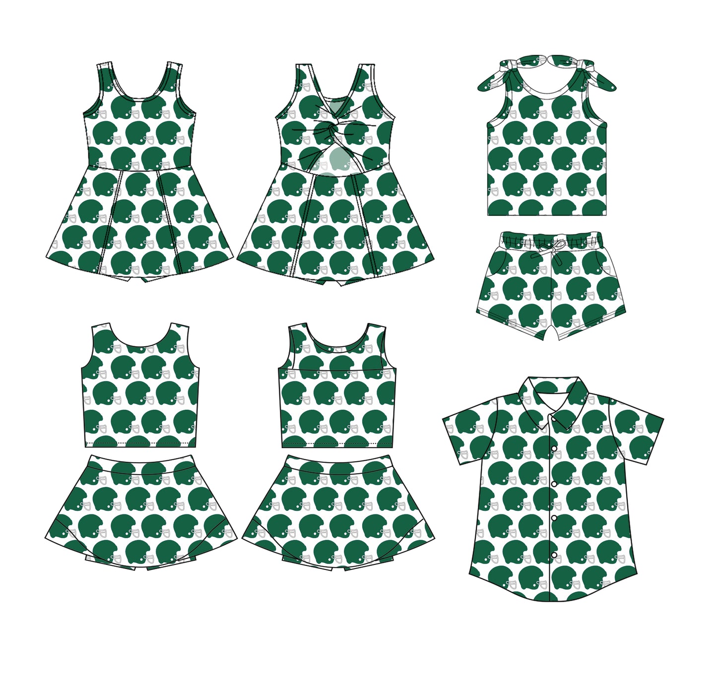 Preorder moq 5 Custom Baby Girls Green Baseball Hats Top Pockets Short Set Skort Knee Length Dress Button Shirts