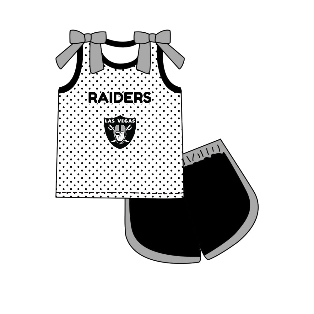 Preorder (moq 5)Baby Girls Bows Raiders Polka Dots Top Short Team Clothes Set
