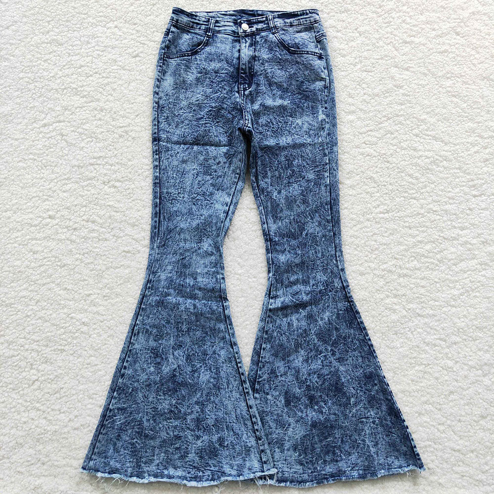 Adult Women Dark Blue Denim Bell Pants Jeans
