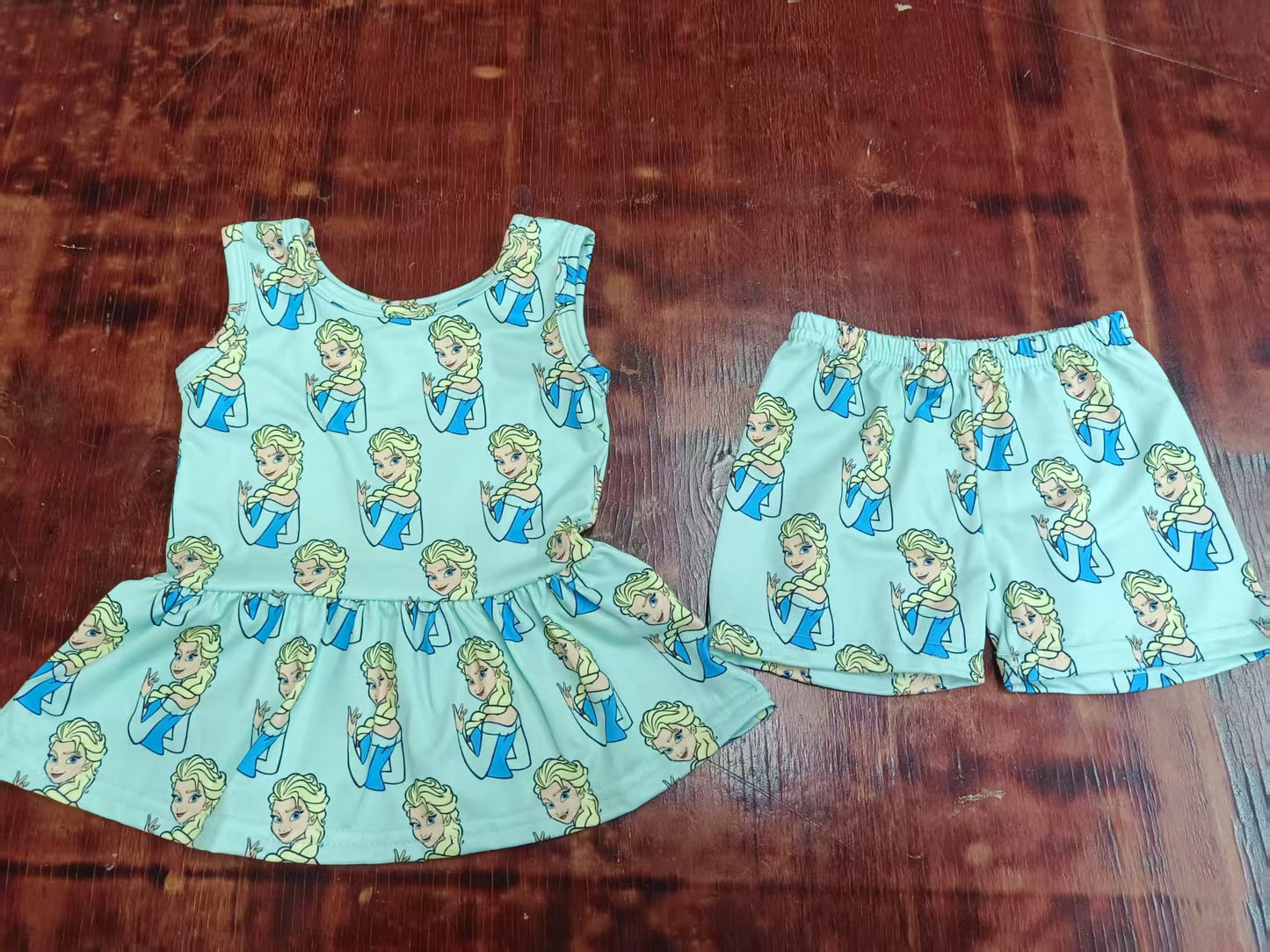 Preorder moq 5 Baby Girls Blue Sleeveless Princess Tunic Short Set