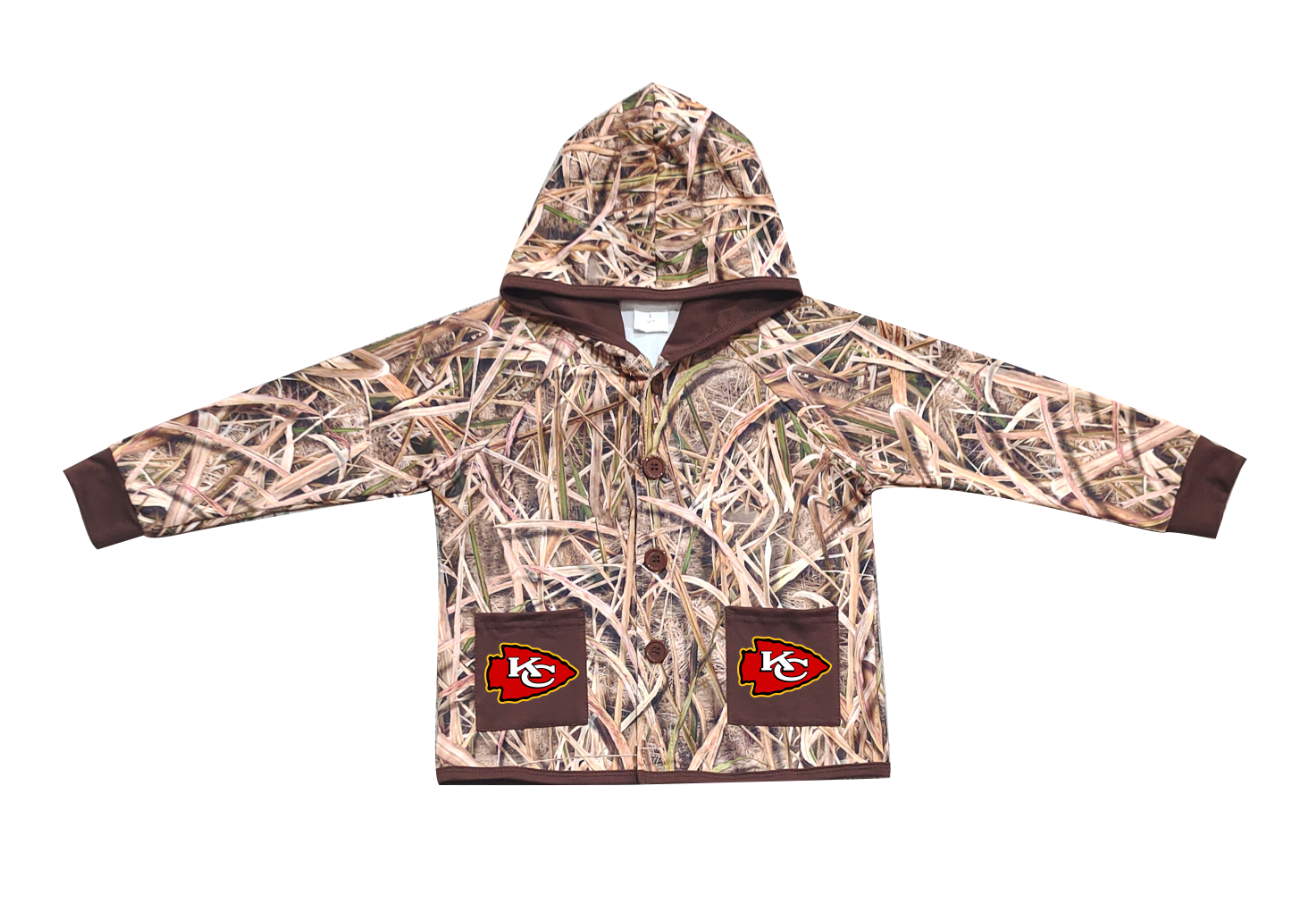 Preorder (moq 5)Baby Boys Khaki Leaves Camo KC Pockets Team Button Hoodie Jackets Top