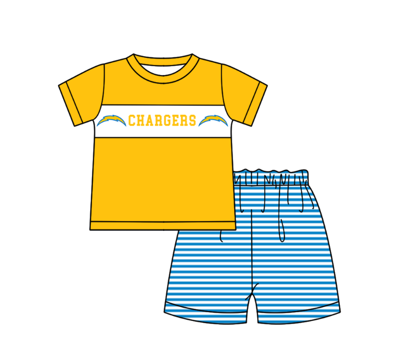 Preorder (moq 5)Baby Boys Yellow Short Sleeve Chargers Top Stripe Shorts Team Clothes Sets
