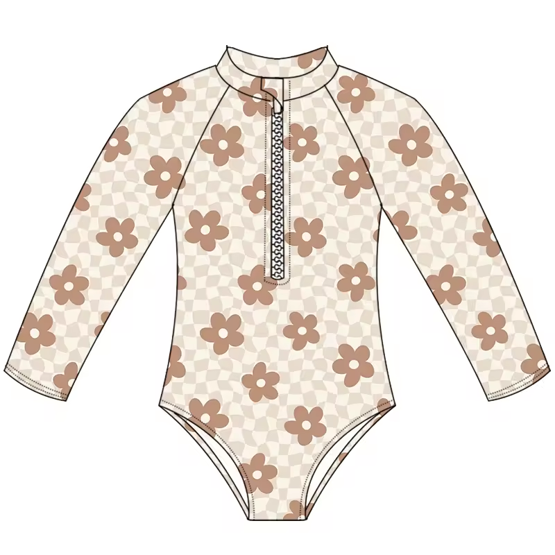 Baby Girls Flowers Checkered One Piece Swimsuits preorder (moq 5)
