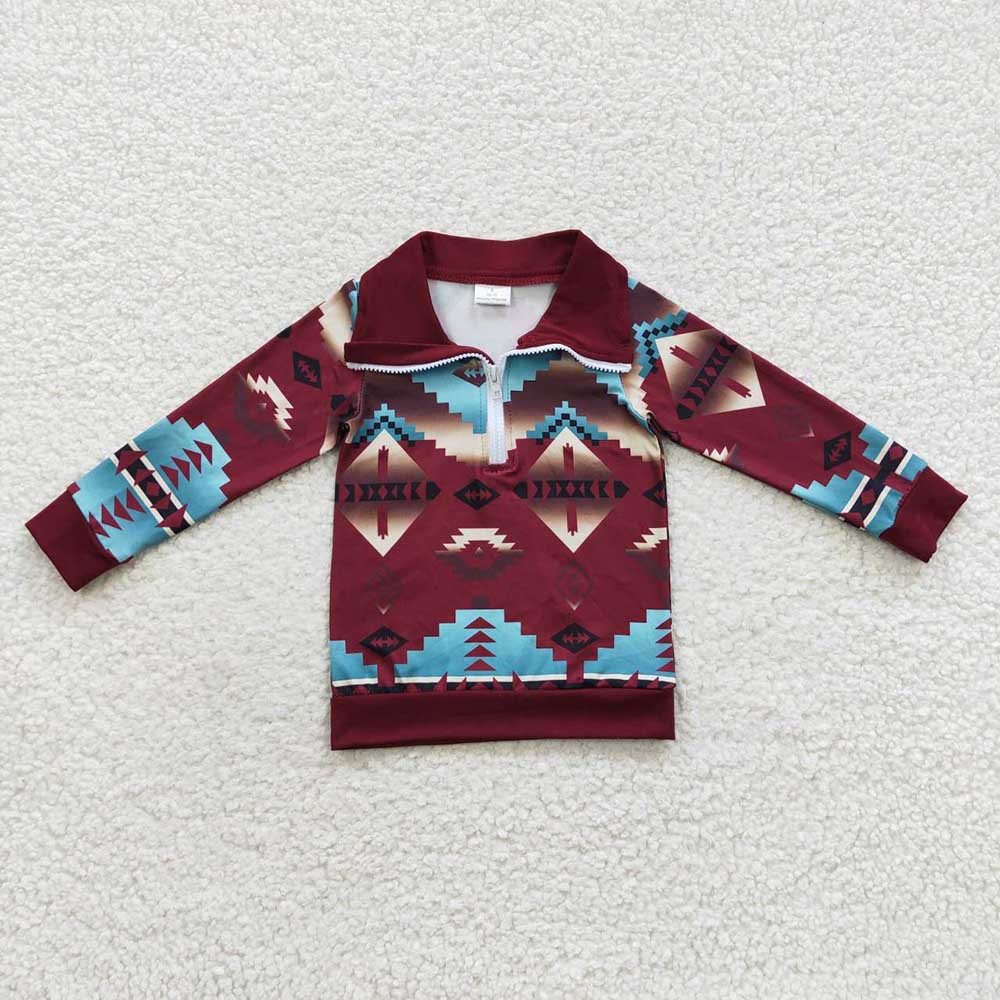Baby Boys Brown Blue Aztec Long Sleeve Pullover Tops