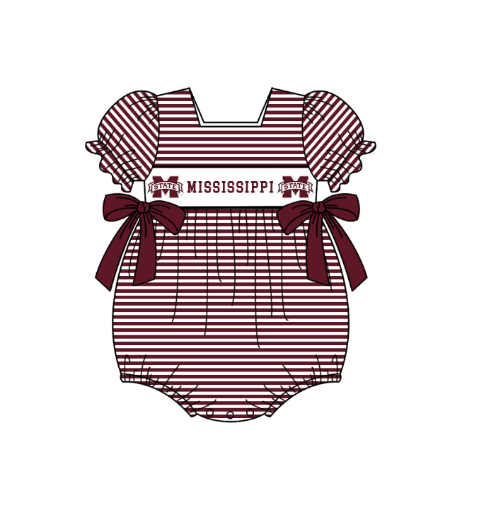 preorder(moq 5) Baby Girls Red Stripe Short Sleeve Mississippi Team Ruffle Rompers