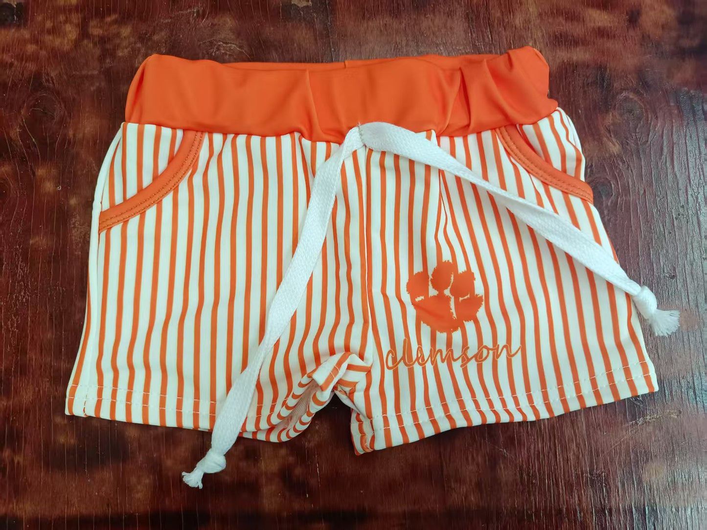 Preorder(moq 5) Baby Boys Orange Stripe Pawl Pockets Shorts Bottoms