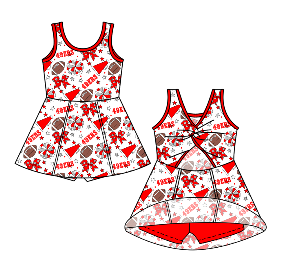 Preorder (moq 5)Baby Girls Sleeveless Bows Stars Footballs Team Shorts Knee Length Dress