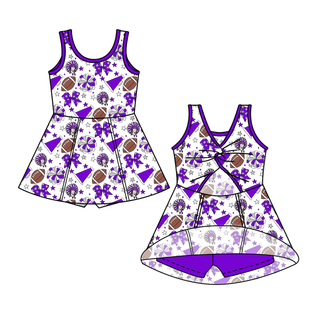 Preorder (moq 5)Baby Girls Sleeveless Bows Stars Footballs Team Shorts Knee Length Dress