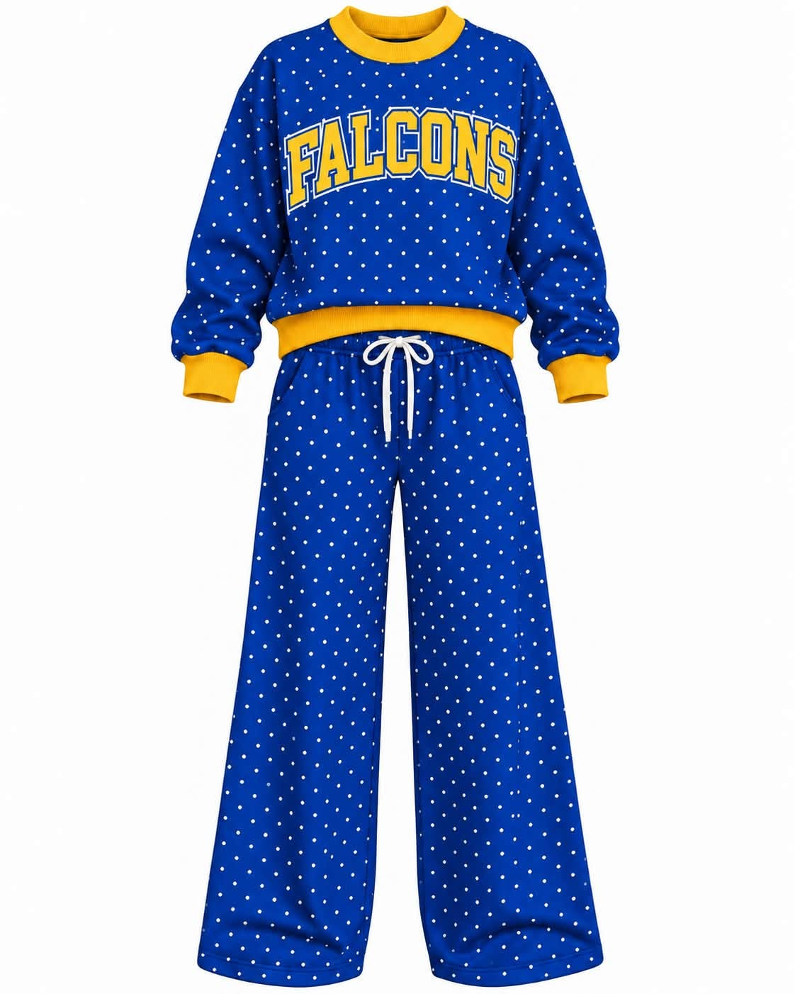 Preorder (moq 5) Baby Girls Blue Falcons Polka Dots Top Pants Outfits Sets