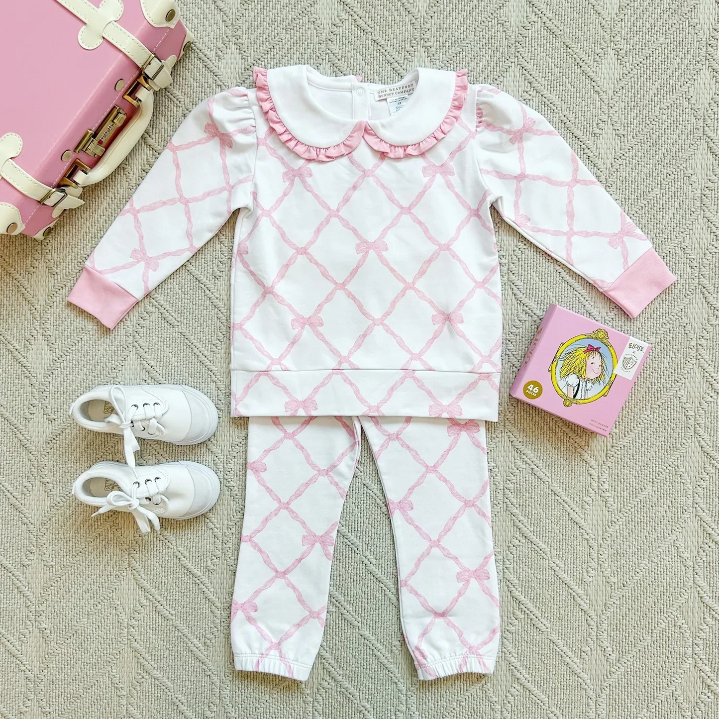 Preorder moq 5 Baby Girls Pink Bows Plaid Top Pants Pajamas Set