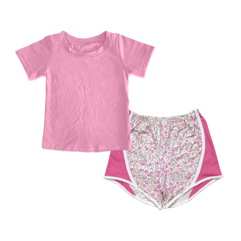 Preorder(moq 5) Baby Girls Short Sleeves Shirts Top Pink Floral Shorts Set