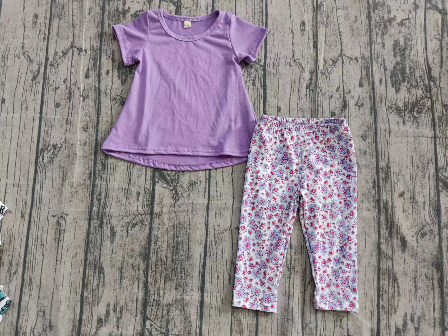 Preorder (moq 5)Baby Girls Purple Shirts Tunic Floral Leggings Pants Pajamas Set