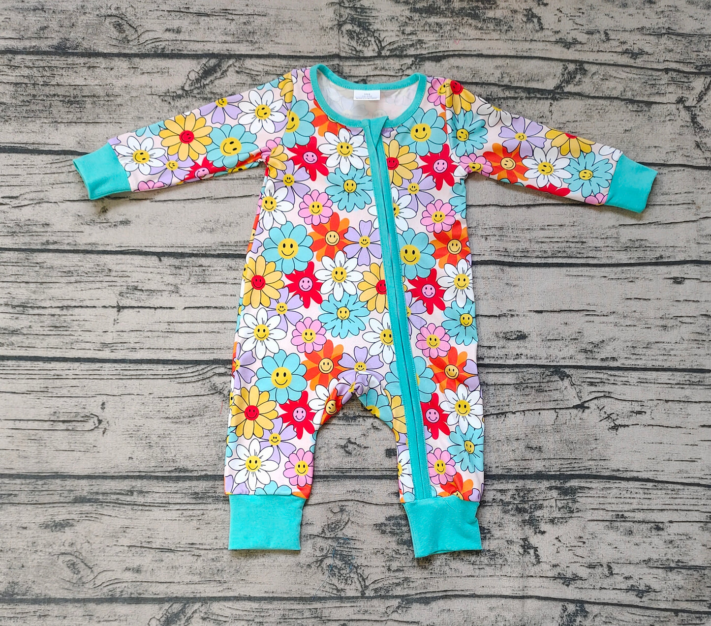 Baby Girls Spring Blue Flowers Zip Rompers