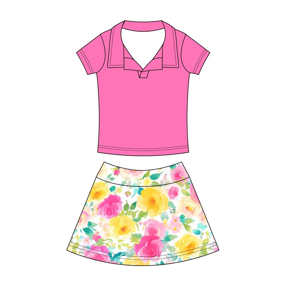 Preorder (moq 5)Baby Girls Button Pullovers Top Colorful Flowers Skirt Shorts Clothes Set