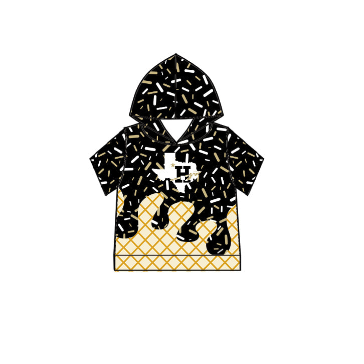 Preorder (moq 5)Baby Boys Black Drip Sprinkles Howe ISD Team Short Sleeves Hoodies Top