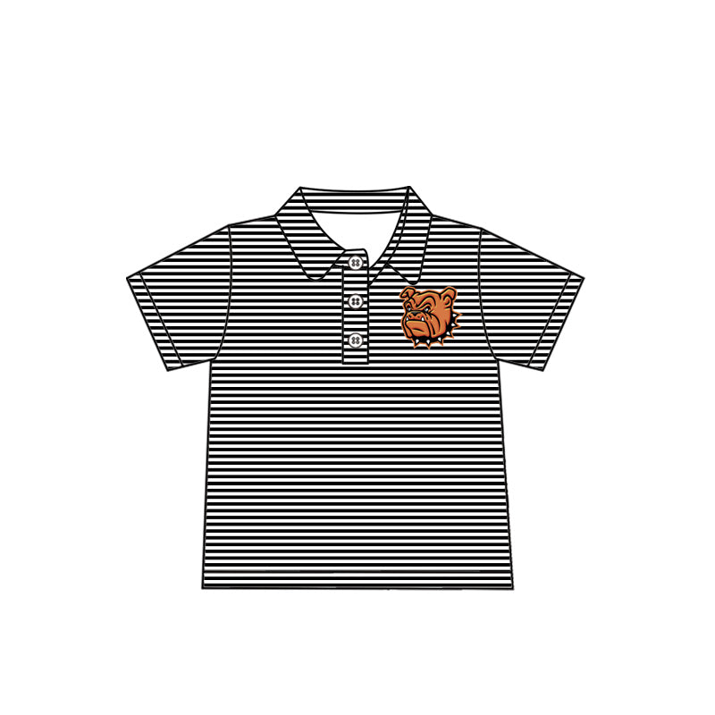Preorder(moq 5)Baby Boys Black Stripes Dog Team Short Sleeve Tee Pullovers Shirts Tops