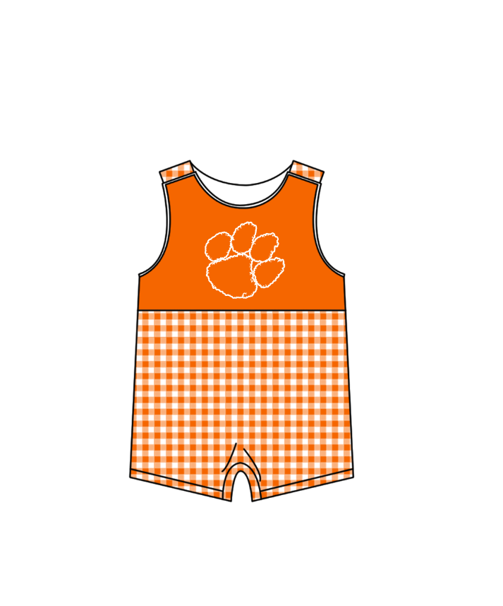 Preorder (moq 5)Baby Boys Sleeveless Orange Checked Pawl Team Rompers