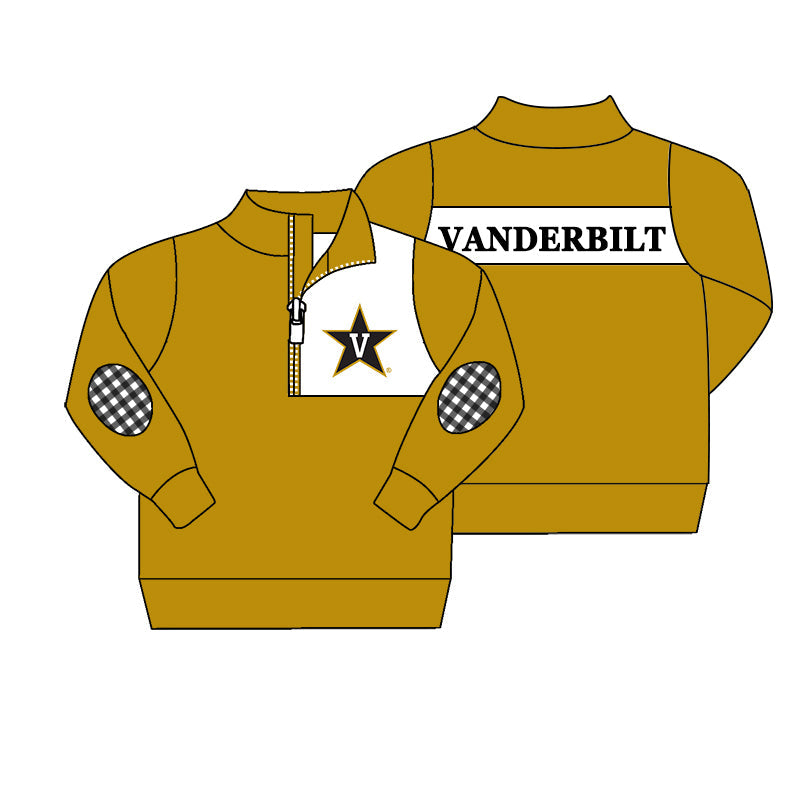 Preorder (moq 5)Baby Boys Gold Long Sleeve Vanderbilt Team Zip Pullovers Top