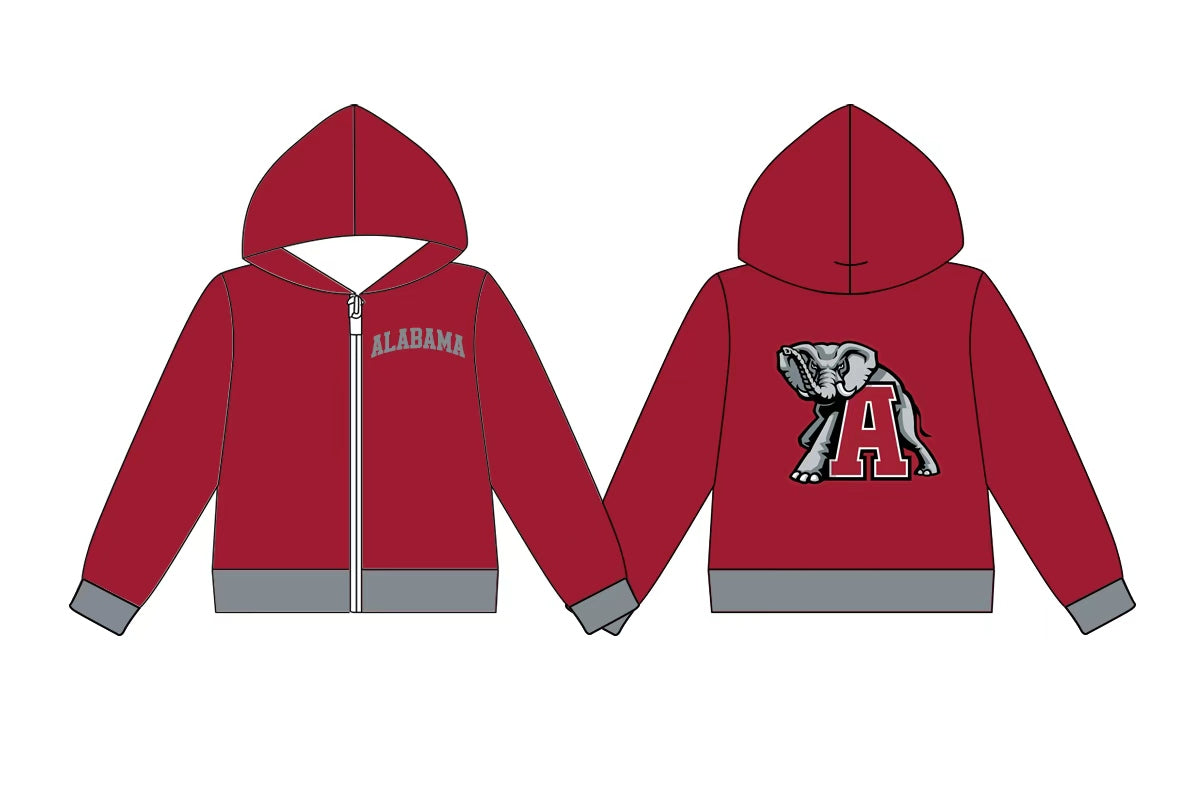 Preorder (moq 5) Baby Boys Long Sleeve Alabama Team Zip Hoodie Jackets Top