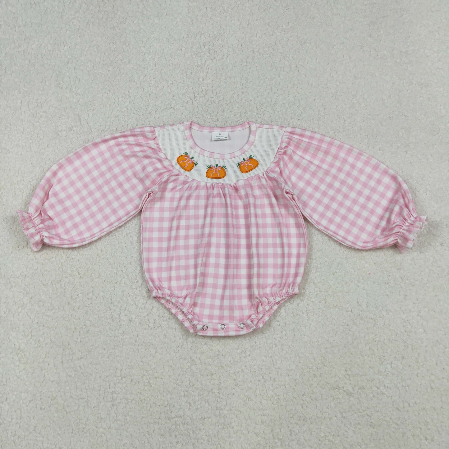 Smocked Pumpkins Baby Girls Pink Checked Fall Rompers