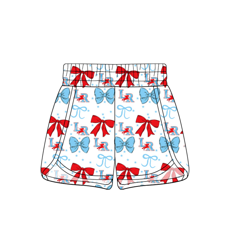 Preorder(moq 5) Baby Girls Team LR Red Blue Bows Sports Shorts