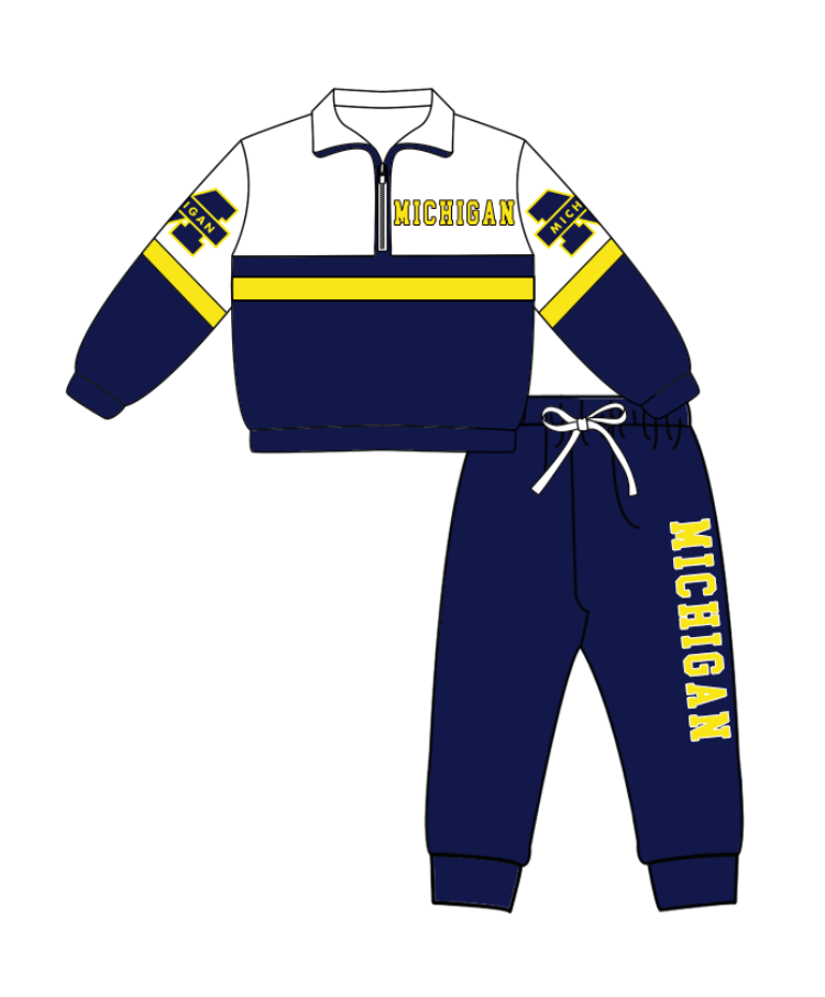 Preorder (moq 5)Baby Boys Michigan Zipper Pullover Jogger Pants Team Clothes Set