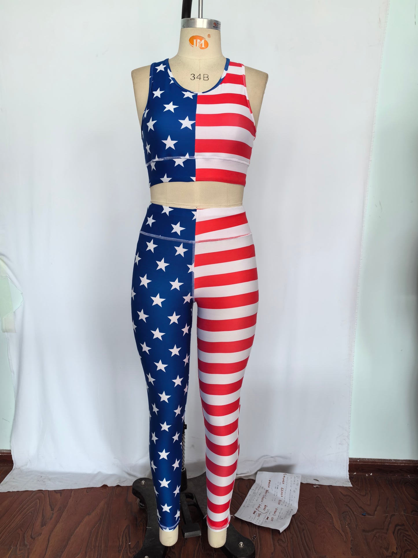 Adult Women 4th Of July Stars Vest Top Pants Yogo Sports Clothes Sets