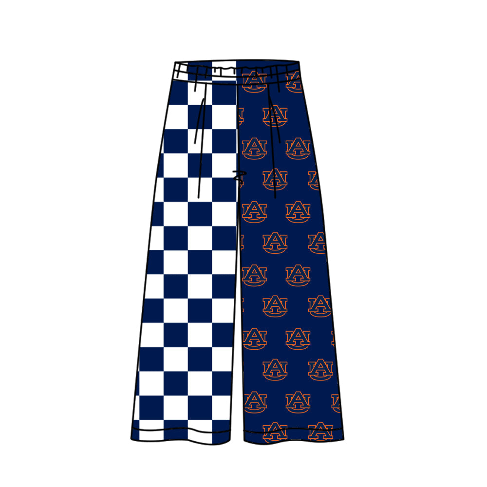 Preorder moq 5 Adult Women Navy Checked AU Team Flare Pants Bottom
