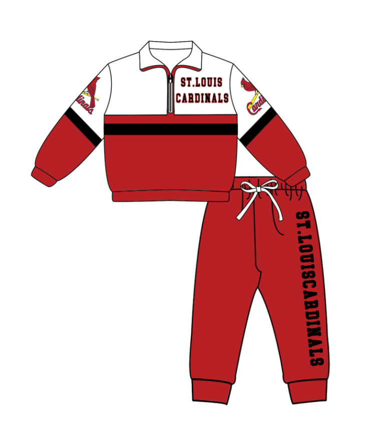 Preorder (moq 5)Baby Boys St Louis Cardinals Zipper Pullover Jogger Pants Team Clothes Set