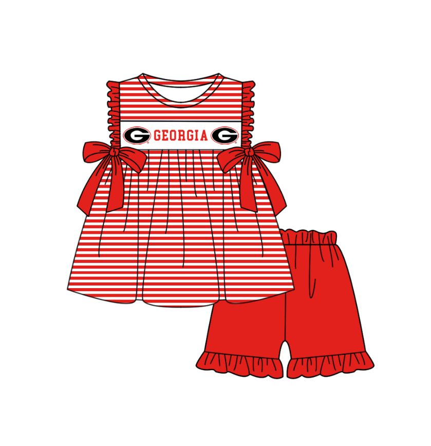 Preorder (moq 5)Baby Girls Red Sleeveless Georgia Tunic Ruffle Shorts Team Clothes Sets