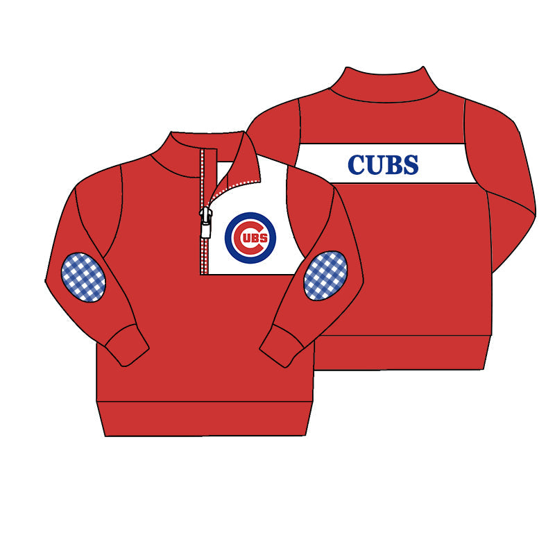 Preorder (moq 5)Baby Boys Red Long Sleeve Cubs Team Zip Pullovers Top