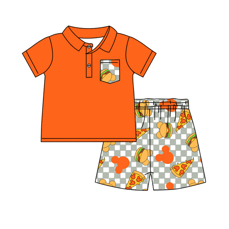 Baby Boys Pizza Cartoon Pullover Top Shorts Clothes Sets Preorder(MOQ 5)