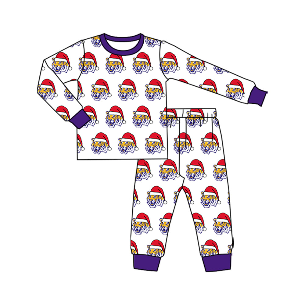 Preorder(moq 5) Baby Kids LSU Tiger Team Christmas Top Pants Lounge Wear Pajamas Sets