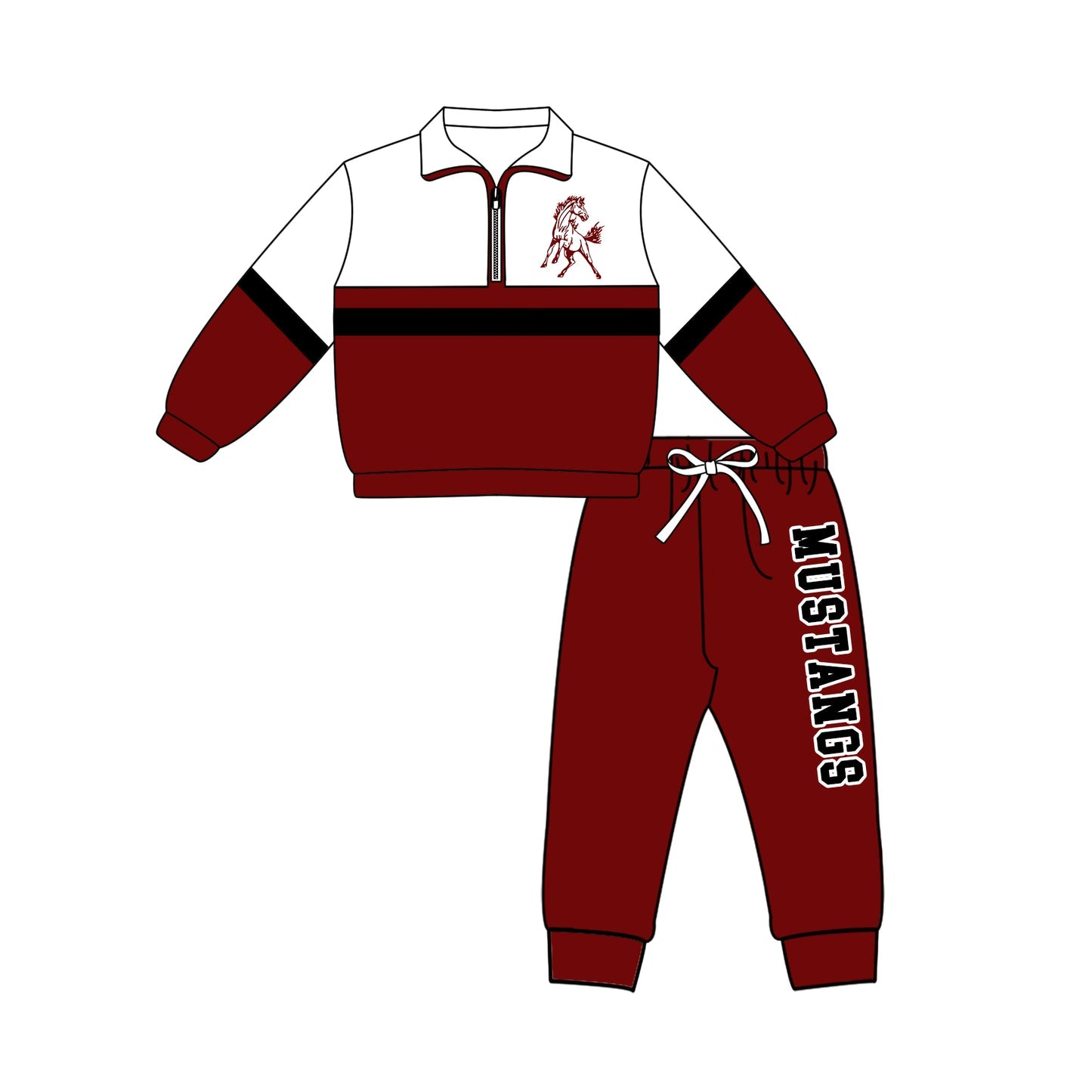 Preorder (moq 5)Baby Boys Mustangs Zip Pullovers Jogger Team Clothes Set