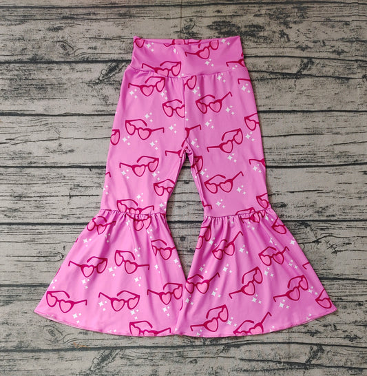Baby Girls Valentines Glasses Hearts Pink Flare Bell Bottom Pants