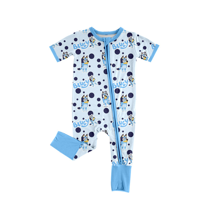 Preorder(moq 5)Baby Infant Boys Blue Dogs Zip Rompers