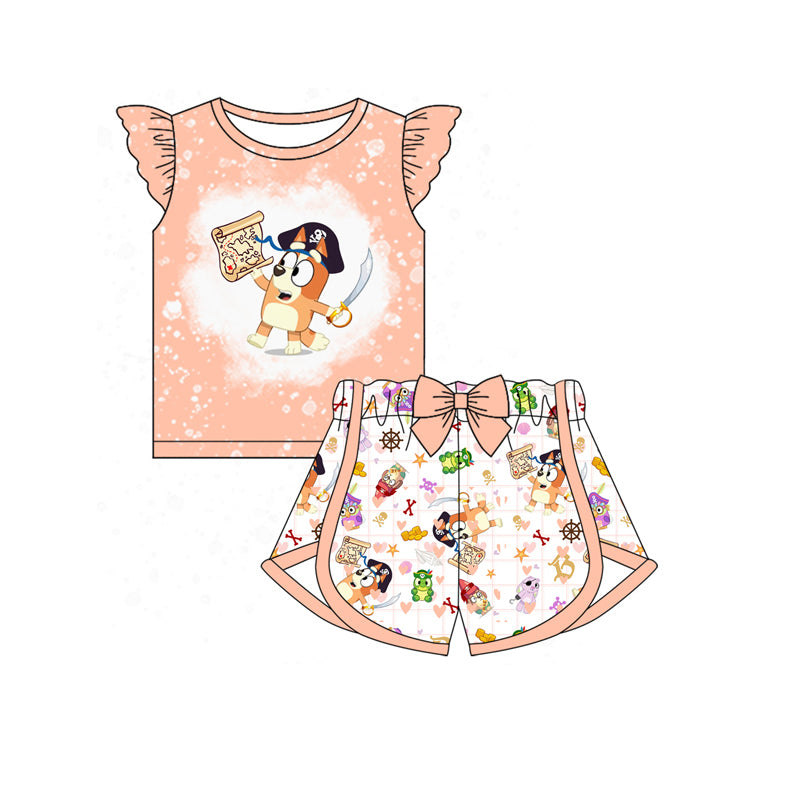 Preorder (moq 5)Baby Girls Sister Dog Shirt Top Bow Shorts Clothes Sets