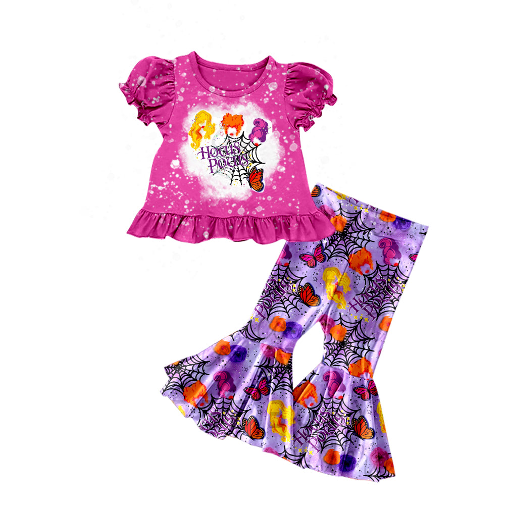 Baby Girls Halloween Witches Purple Shirt Bell Pants Clothes Sets Preorder(moq 5)