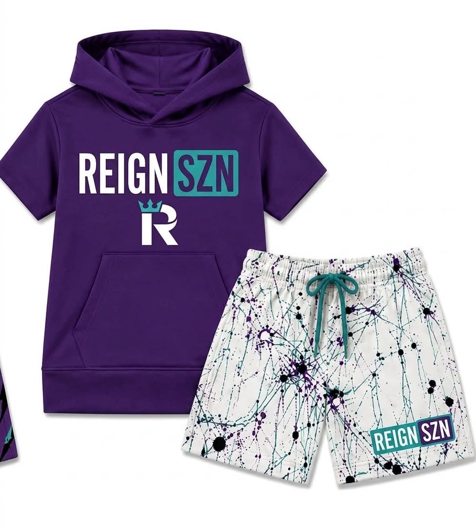 Preorder (moq 5) Baby Boys Purple Reign SZN Hoodie Camo Short Team Clothes Sets