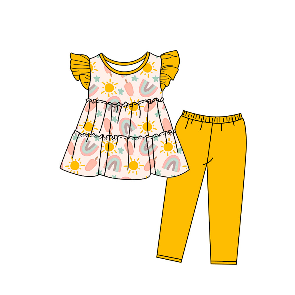 Baby Girls Summer Rainbow Tunic Top Legging Pants Clothes Sets preorder (moq 5)
