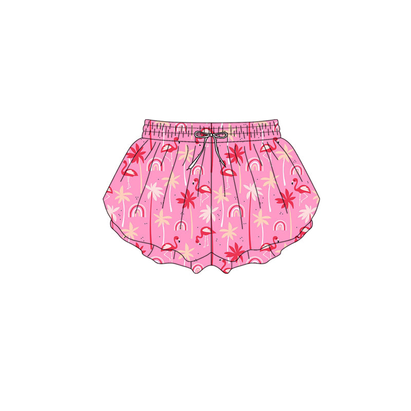 Preorder (moq 5)Baby Girls Pink Peach Flamingos Ruffle Shorts Bottom