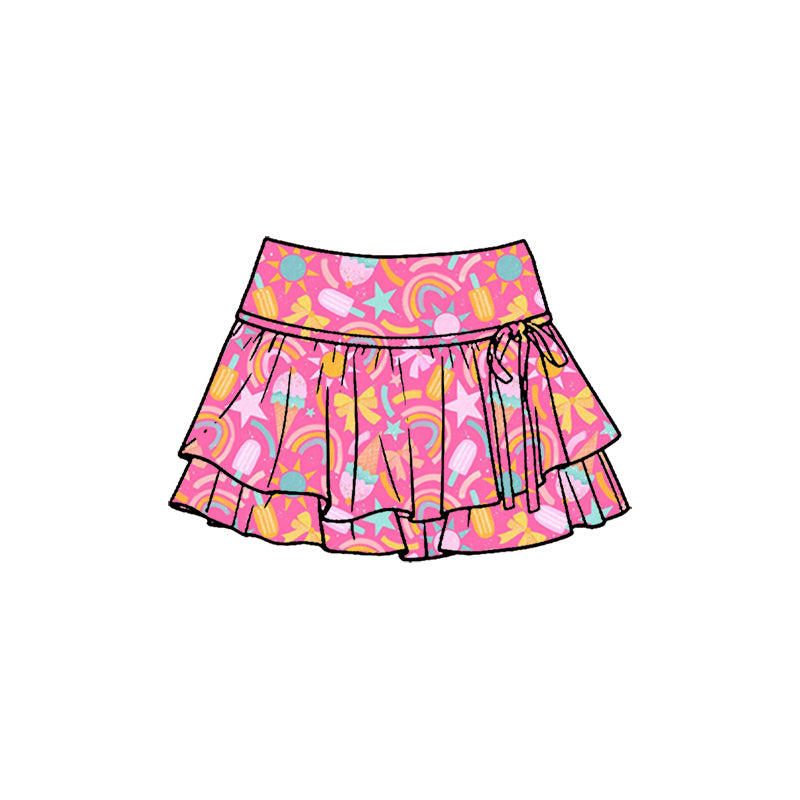 Preorder (moq 5)Baby Girls Pink Rainbows Ice Creams Double Ruffle Skirt Shorts Bottom