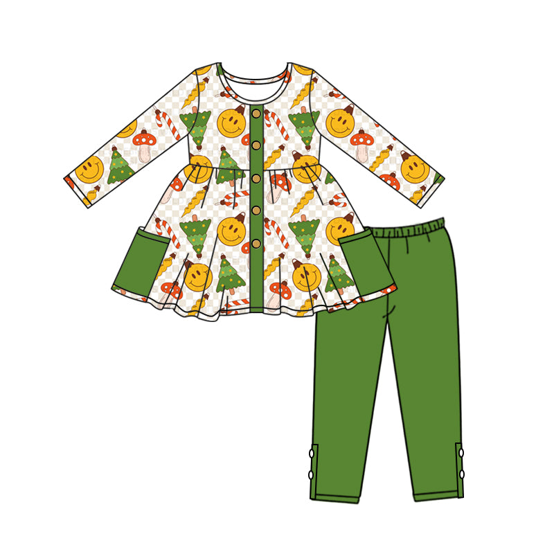 Baby Girls Christmas Tree Smile Top Legging Clothes Sets Preorder(moq 5)