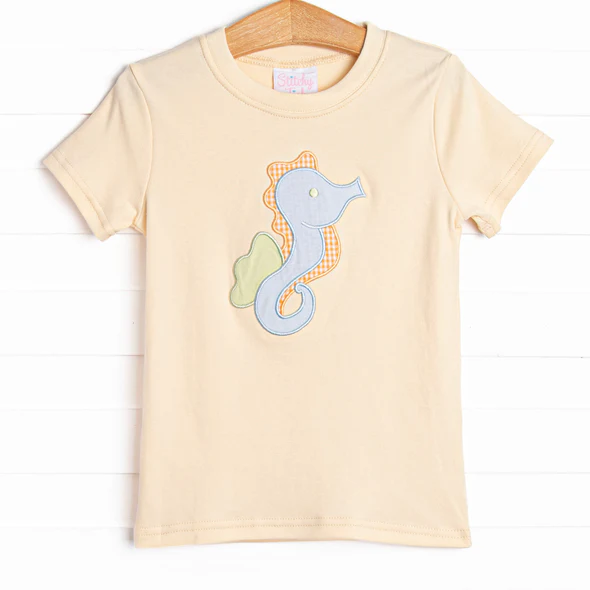 Preorder moq 5 Baby Girls Peach Short Sleeves Sea Horse Tee Shirts Top