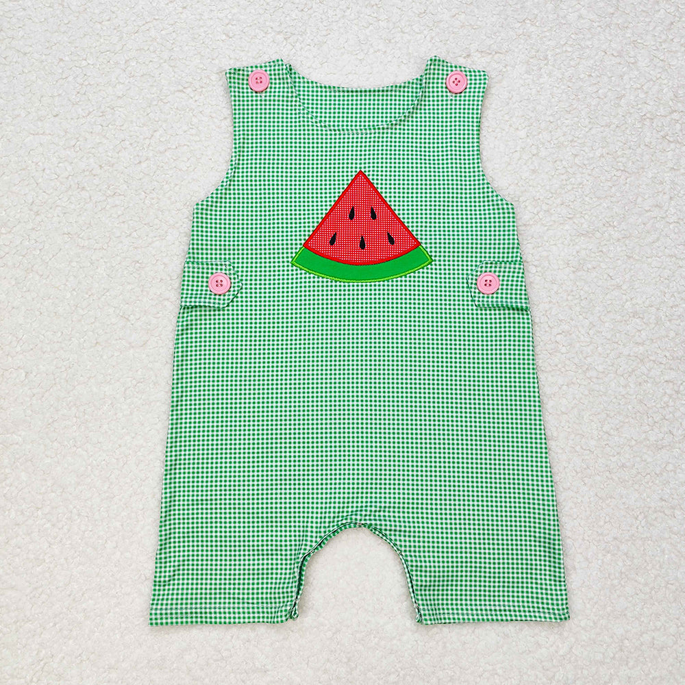Baby Infant Boys Green Checkered Watermelon Rompers