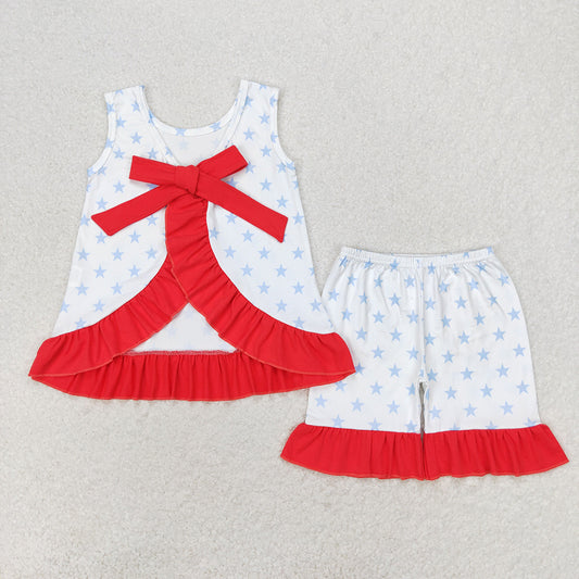 Baby Girls Stars Bows Tunic Ruffle Shorts Clothes Sets