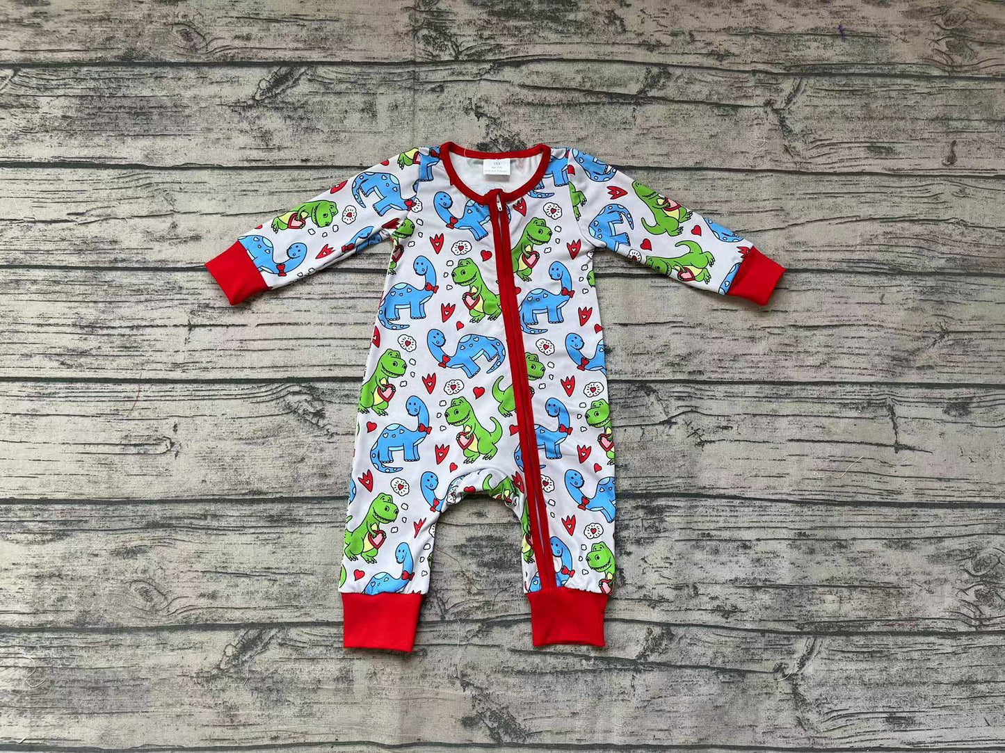 Baby Infant Boys Valentines Dinosaur Hearts Long Sleeve Rompers