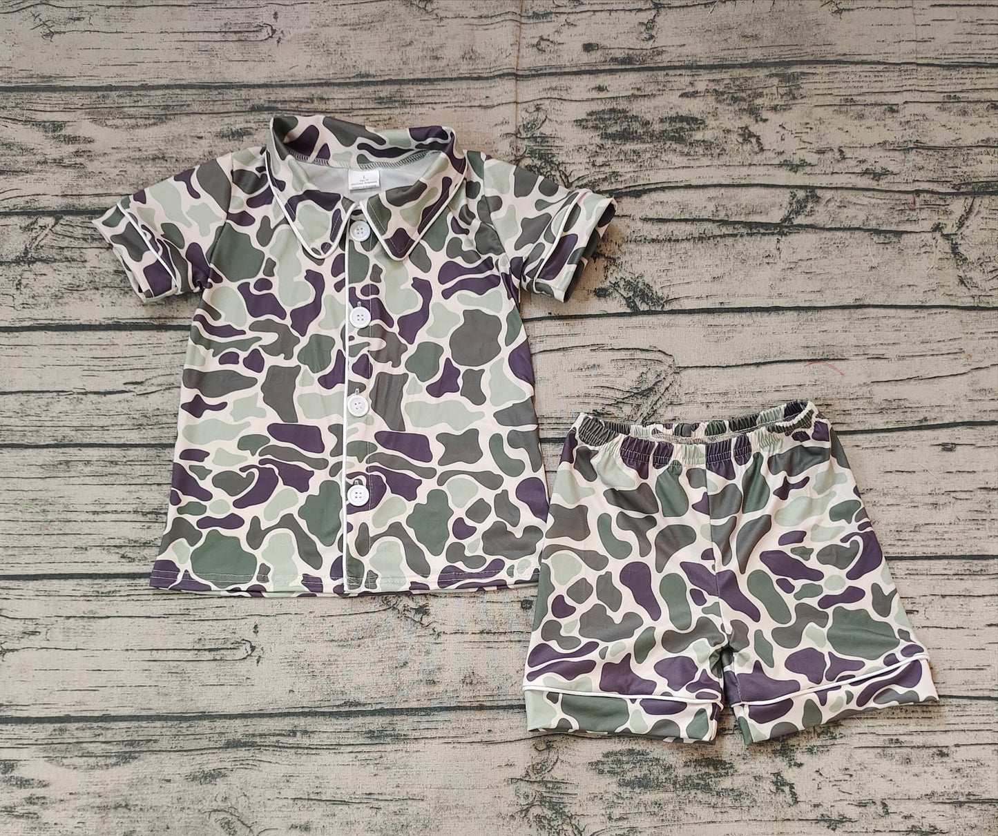 Baby Boys Light Green Camo Buttons Shirt Shorts Summer Pajamas Clothes Sets