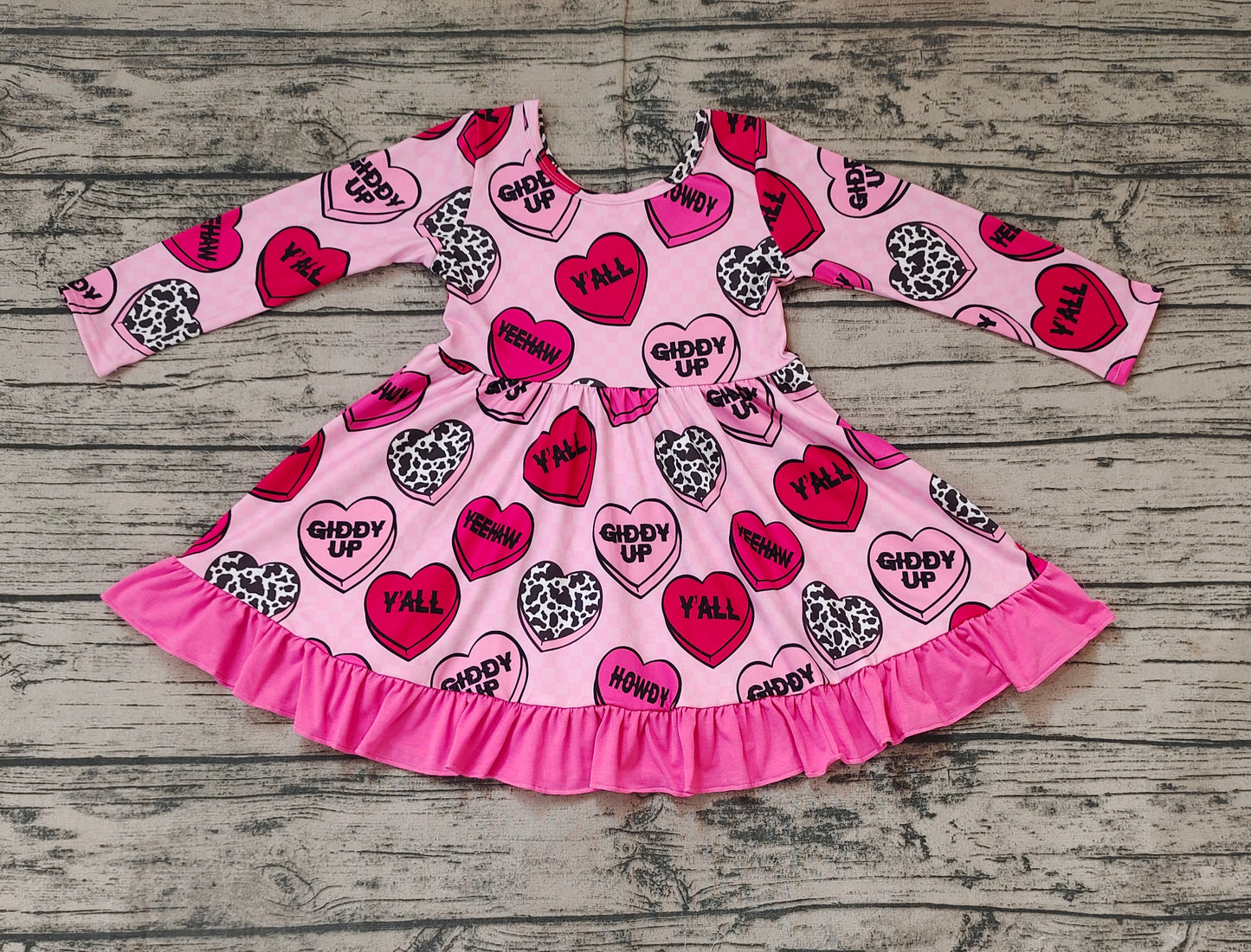 Baby Girls Valentines Hearts Western Knee Length Dresses