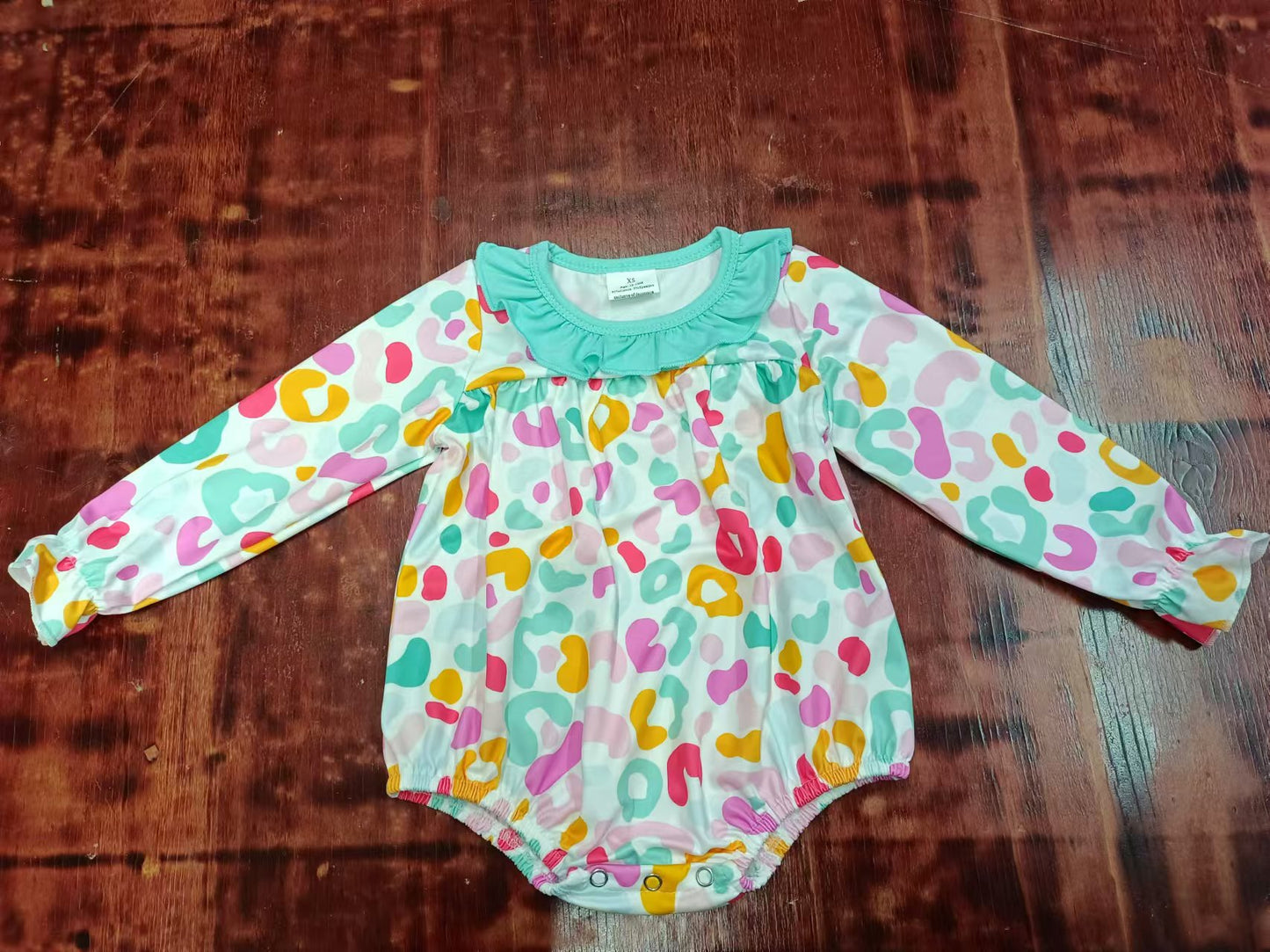 Preorder(moq 5)Baby Infant Girls Turquoise Leopard Sleepers Rompers